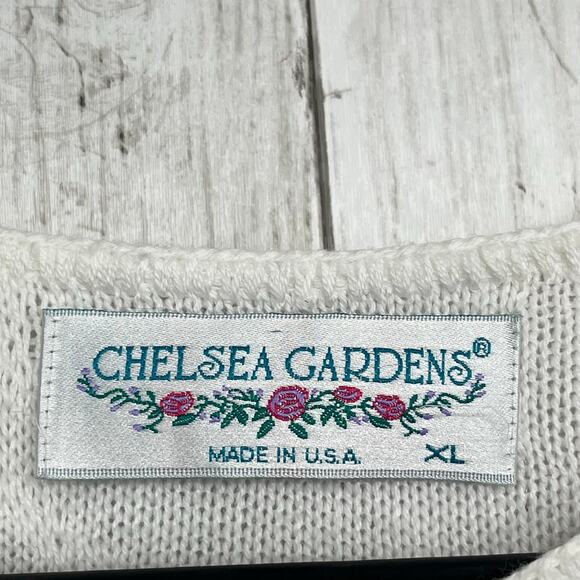 Chelsea Gardens White Knit Floral Texture Lightweight Cottage Fairy Sweater  XL - Picture 5 of 7